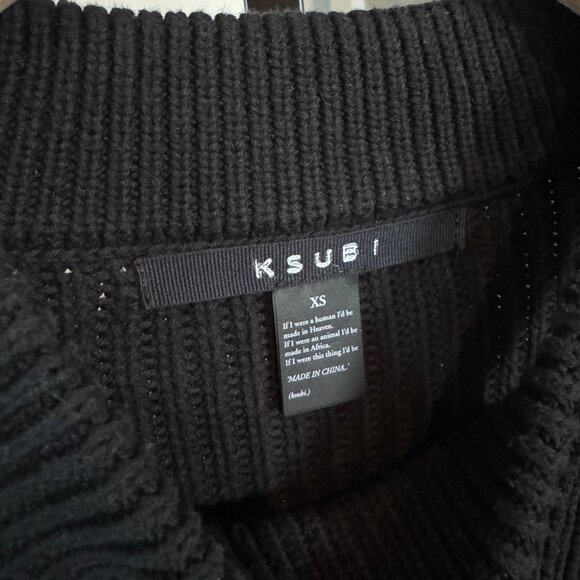 Ksubi Black Destroy Crop Sweater Rib-Knit Cutout Crewneck Distressed Size XS - Picture 6 of 8